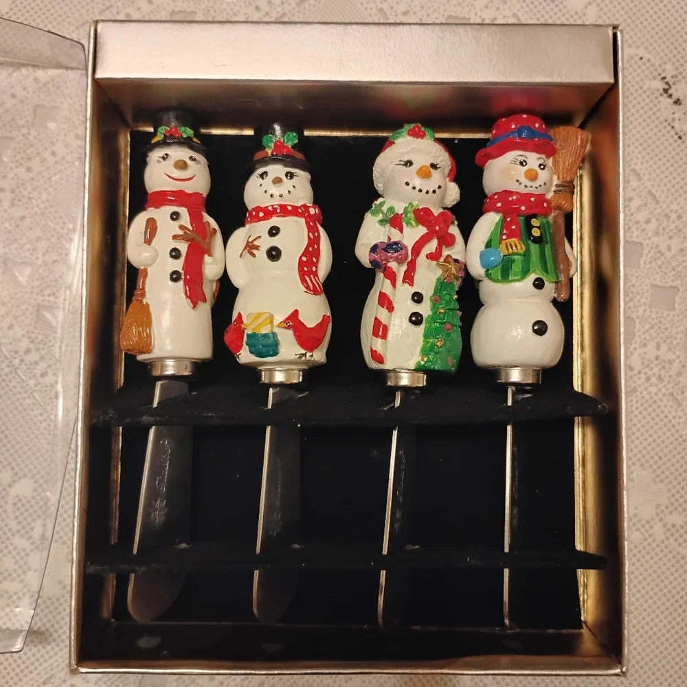 Christopher Radko Home for the Holidays Snowmen Pate Knives - Set of 4, Open Box
